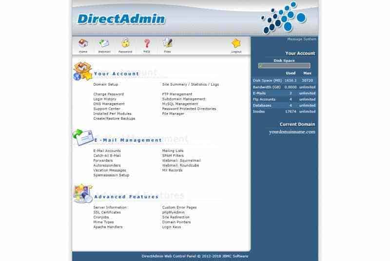 หน้าตาระบบ Direct Admin