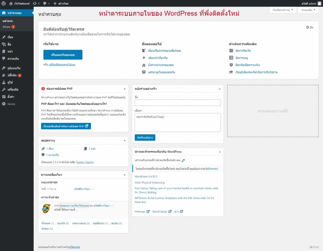 หน้าตาของ WordPress ที่พึ่งติดตั้งใหม่
