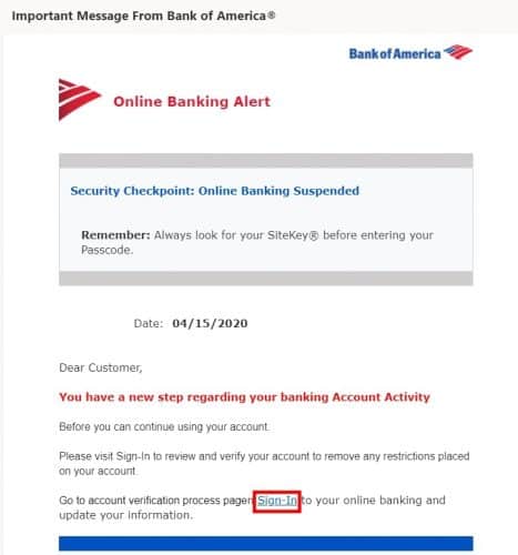 email body bank of America