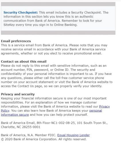 email body bank of America