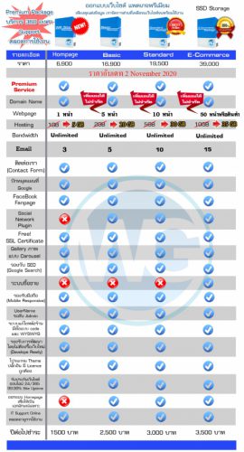 ตารางราคาเว็บไซต์พรีเมียม 2020